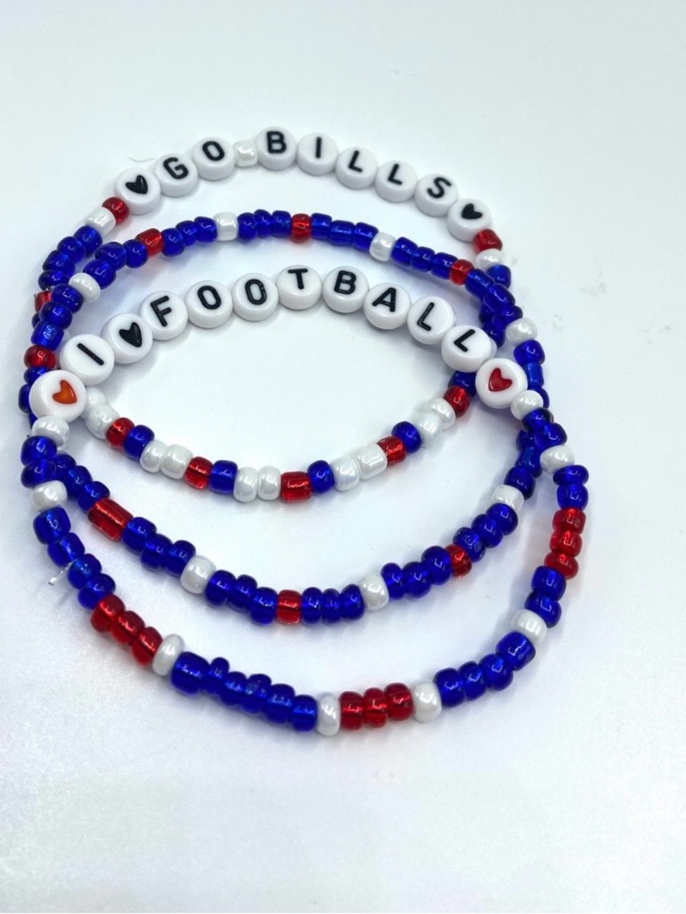 Blue & White Go Bills & 'I ♥ Football' Beaded Bracelet Set